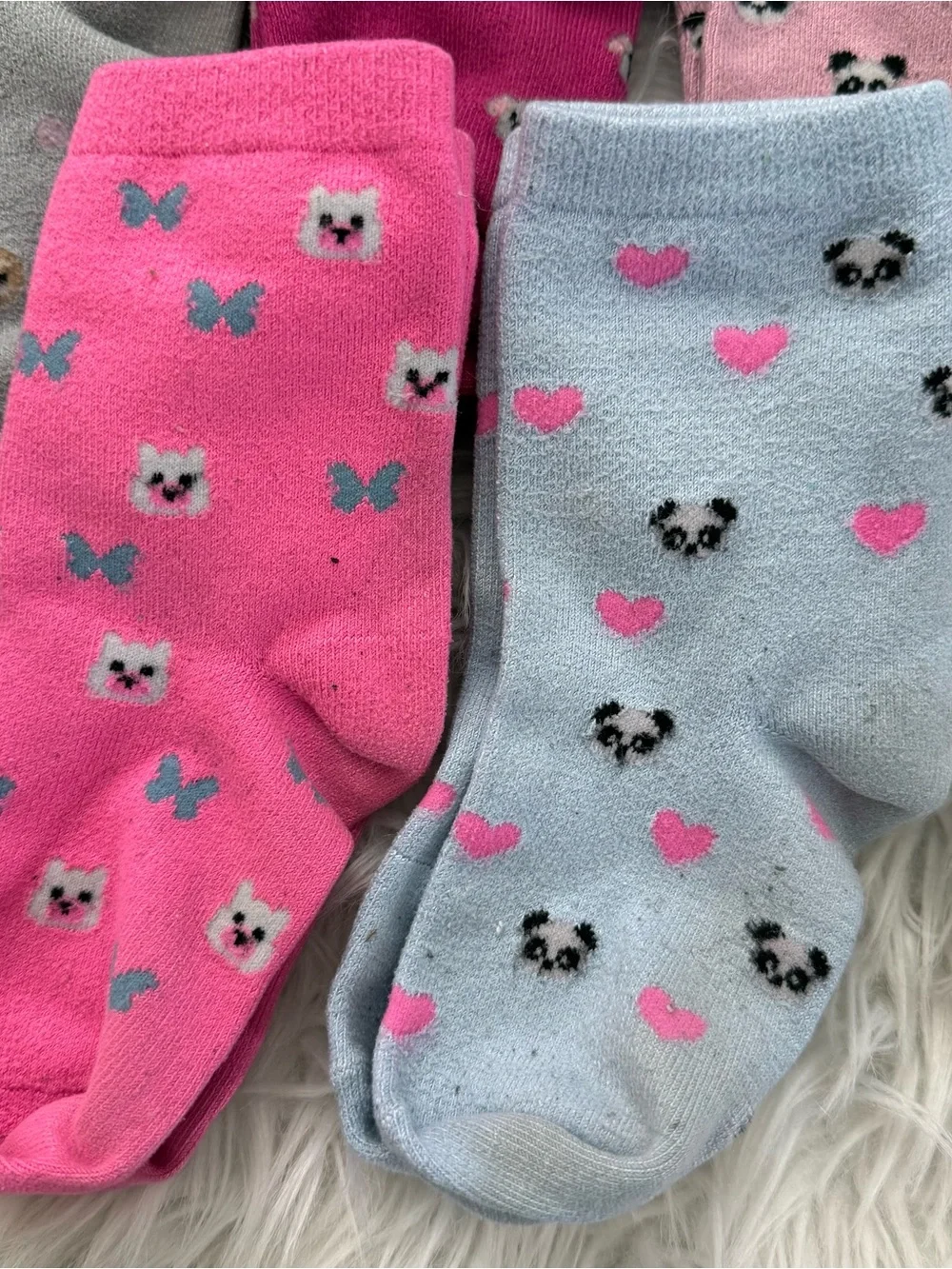 Assorted Kids Animal Patterned Crew Socks - Pink, Light Blue, Pink, Gray, Green